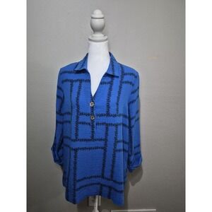 Ali Miles Women's Sz S Blue Tunic Top Relaxed Fit Roll Tab Sleeve Cruise Resort